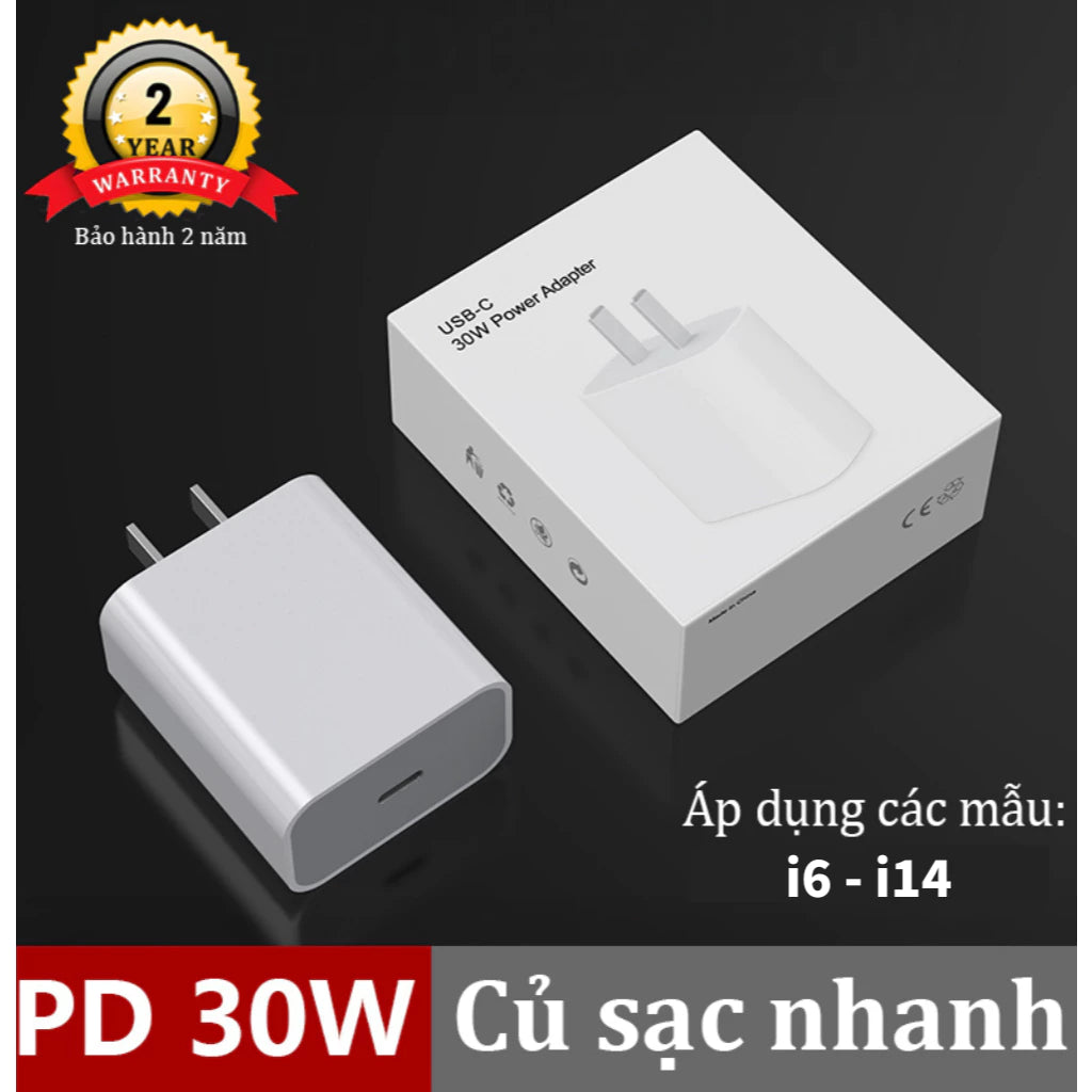 【Bộ sạc nhanh lP】Củ sạc nhanhPD30W/PD20W+Dây sạc nhanh 1m/1.5m/2m,Sạc nhanh nhiệt độ thấp Hàng chính hãng
