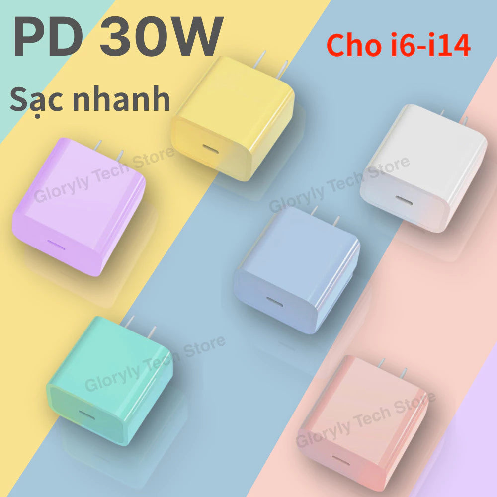 【lP Bộ sạc nhanh PD30W】Củ sạc nhanh+Dây sạc nhanh Light, Dây dài 1m, Dây bện 6 màu, An toàn, Dùng cho lP6 - lP14 pro max