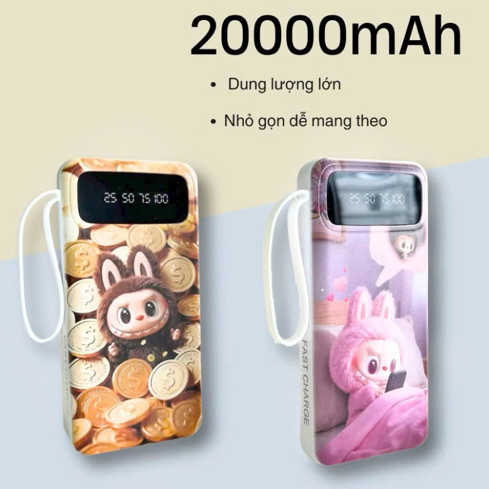 Sạc dự phòng 20000mah sạc nhanh 20W Có tích hợp 4 cáp sạc nhanh, Màn hình led hiển thị dung lượng sạc,nhiều thiết bị sạc