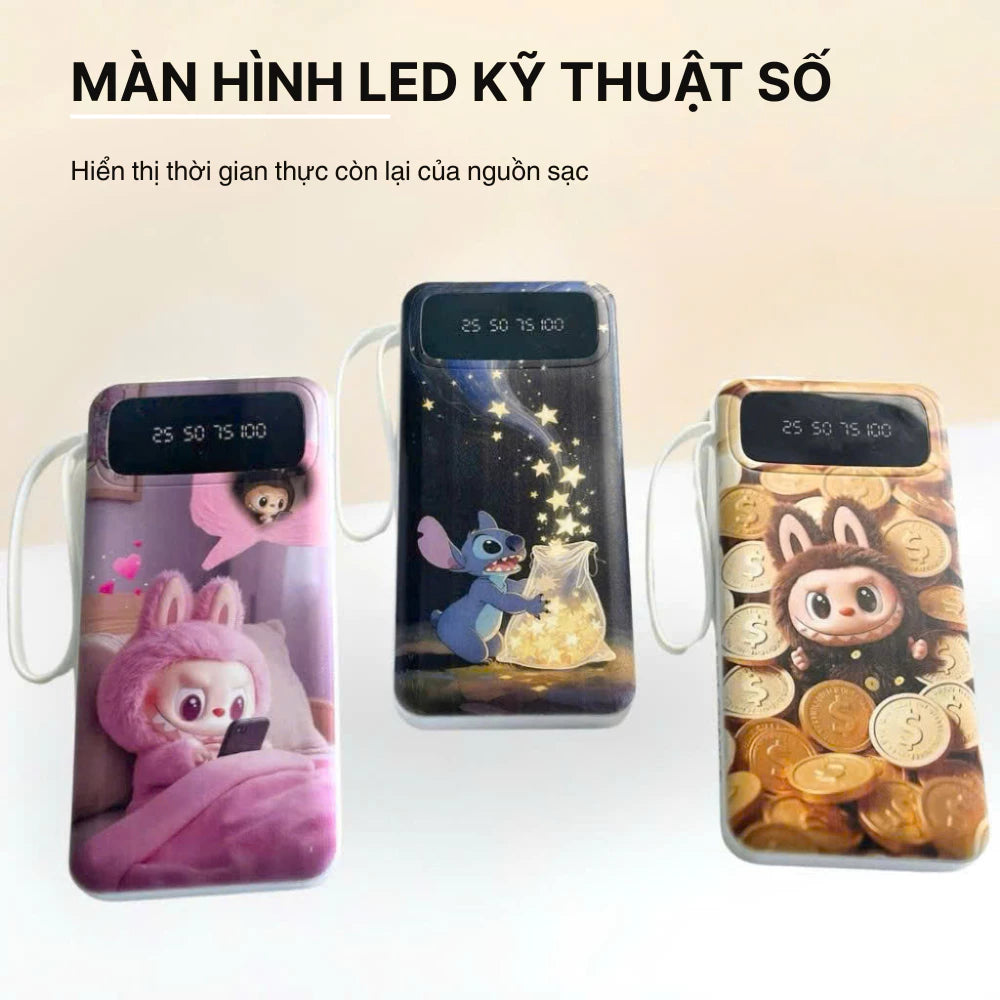 Sạc dự phòng 20000mah sạc nhanh 20W Có tích hợp 4 cáp sạc nhanh, Màn hình led hiển thị dung lượng sạc,nhiều thiết bị sạc