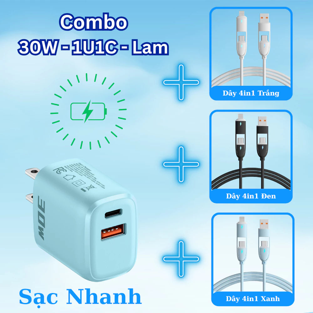 Cáp sạc nhanh 4 trong 1 công suất 240W, Đầu sạc hợp kim kẽm siêu bền và cứng cáp, Đa chức năng, Dùng cho iP và Android