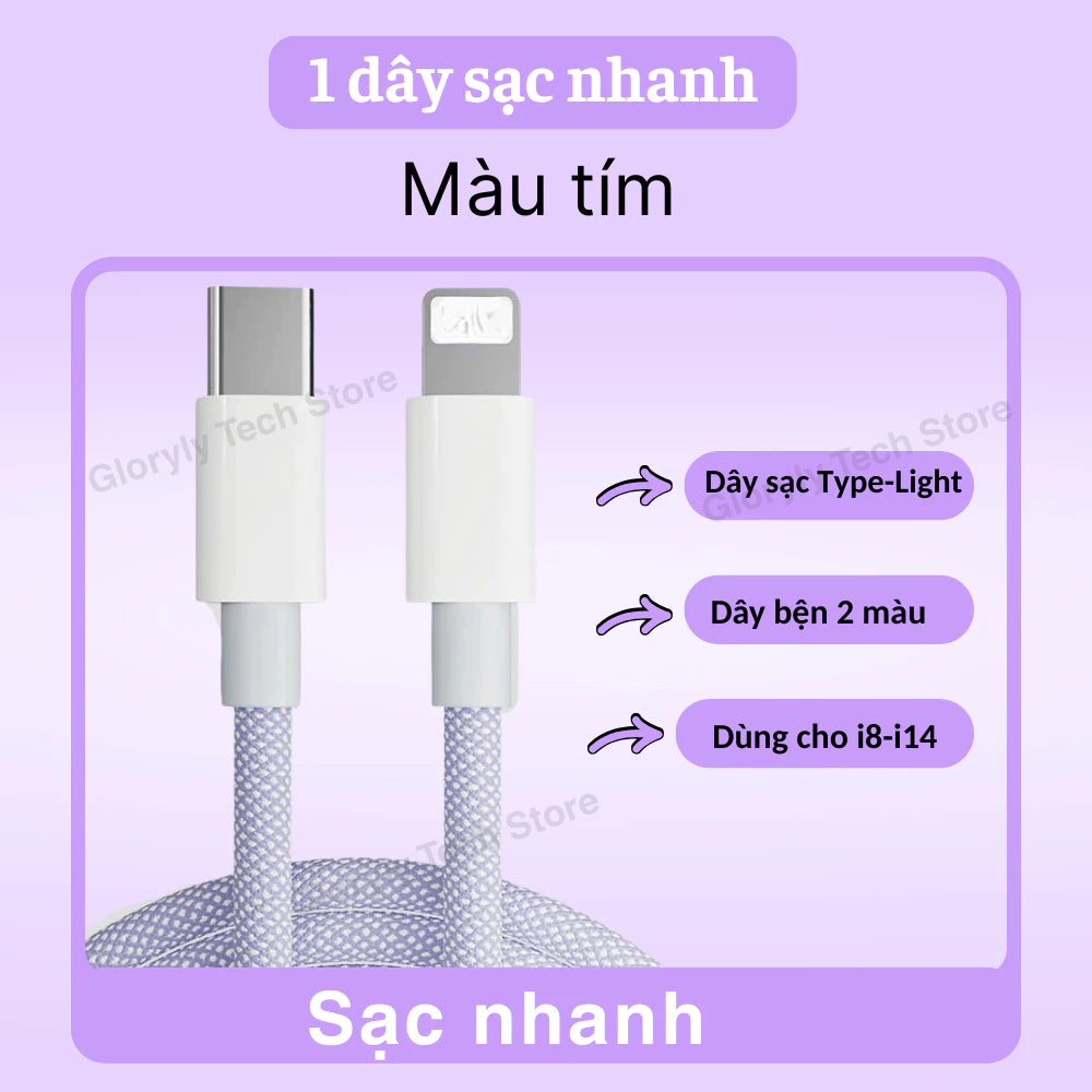 【lP Bộ sạc nhanh PD30W】Củ sạc nhanh+Dây sạc nhanh Light, Dây dài 1m, Dây bện 6 màu, An toàn, Dùng cho lP6 - lP14 pro max
