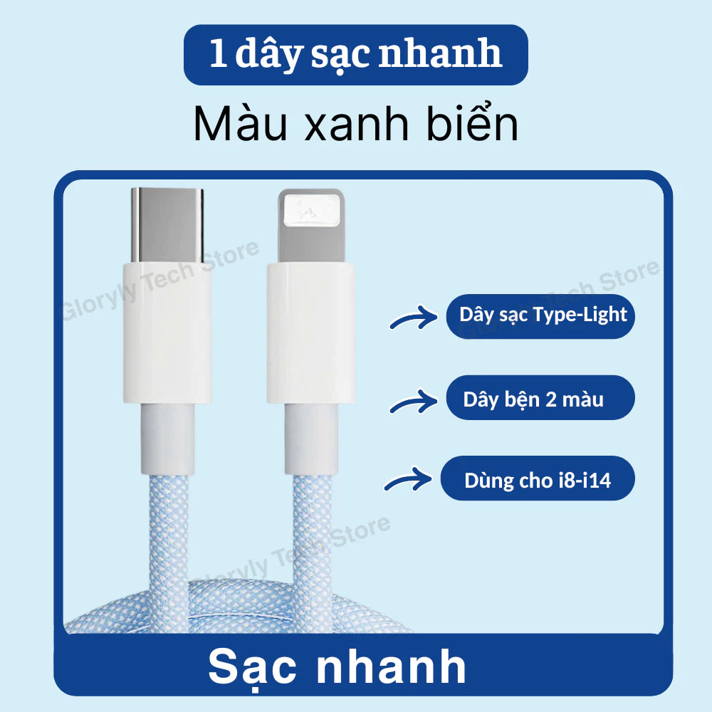 【lP Bộ sạc nhanh PD30W】Củ sạc nhanh+Dây sạc nhanh Light, Dây dài 1m, Dây bện 6 màu, An toàn, Dùng cho lP6 - lP14 pro max
