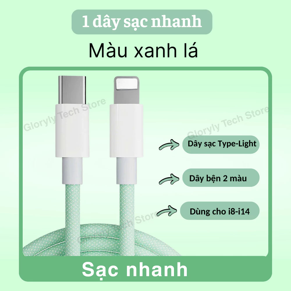【lP Bộ sạc nhanh PD30W】Củ sạc nhanh+Dây sạc nhanh Light, Dây dài 1m, Dây bện 6 màu, An toàn, Dùng cho lP6 - lP14 pro max