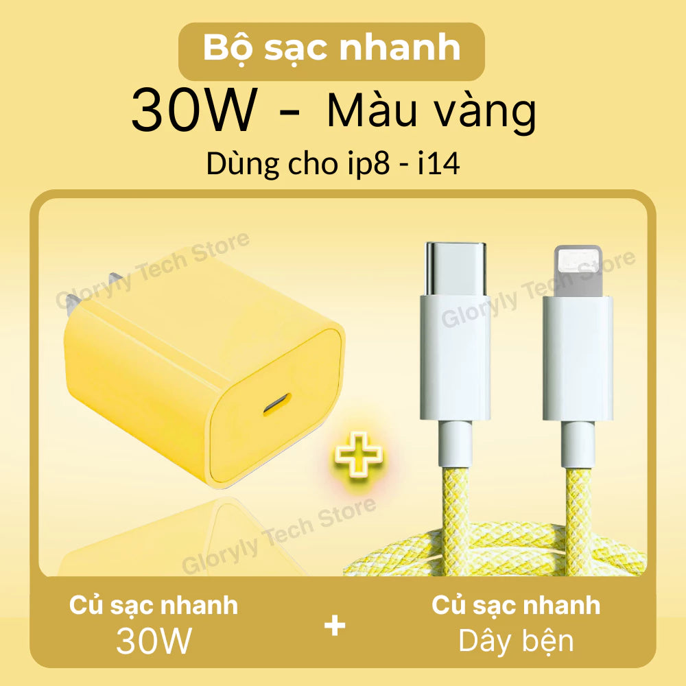 【lP Bộ sạc nhanh PD30W】Củ sạc nhanh+Dây sạc nhanh Light, Dây dài 1m, Dây bện 6 màu, An toàn, Dùng cho lP6 - lP14 pro max