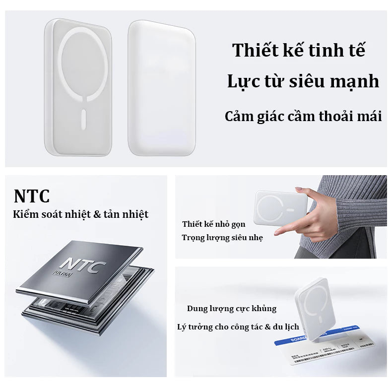 Pin sạc dự phòng không dây từ tính 5000mAh/10000mAh, lực hút mạnh sạc nhanh chuẩn PD không nóng máy，phụ kiện iphone