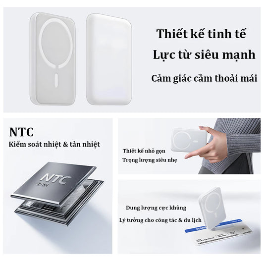 Pin sạc dự phòng không dây từ tính 5000mAh/10000mAh, lực hút mạnh sạc nhanh chuẩn PD không nóng máy，phụ kiện iphone