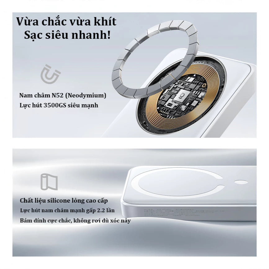 Pin sạc dự phòng không dây từ tính 5000mAh/10000mAh, lực hút mạnh sạc nhanh chuẩn PD không nóng máy，phụ kiện iphone