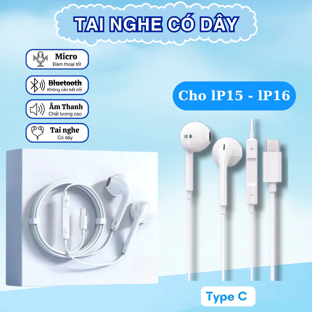 Tai Nghe Có Dây, Có Mic, Kết nối với Type C - Light, Âm thanh HiFi , Hỗ trợ tăng giảm âm lượng dành cho lP7 đến lP14