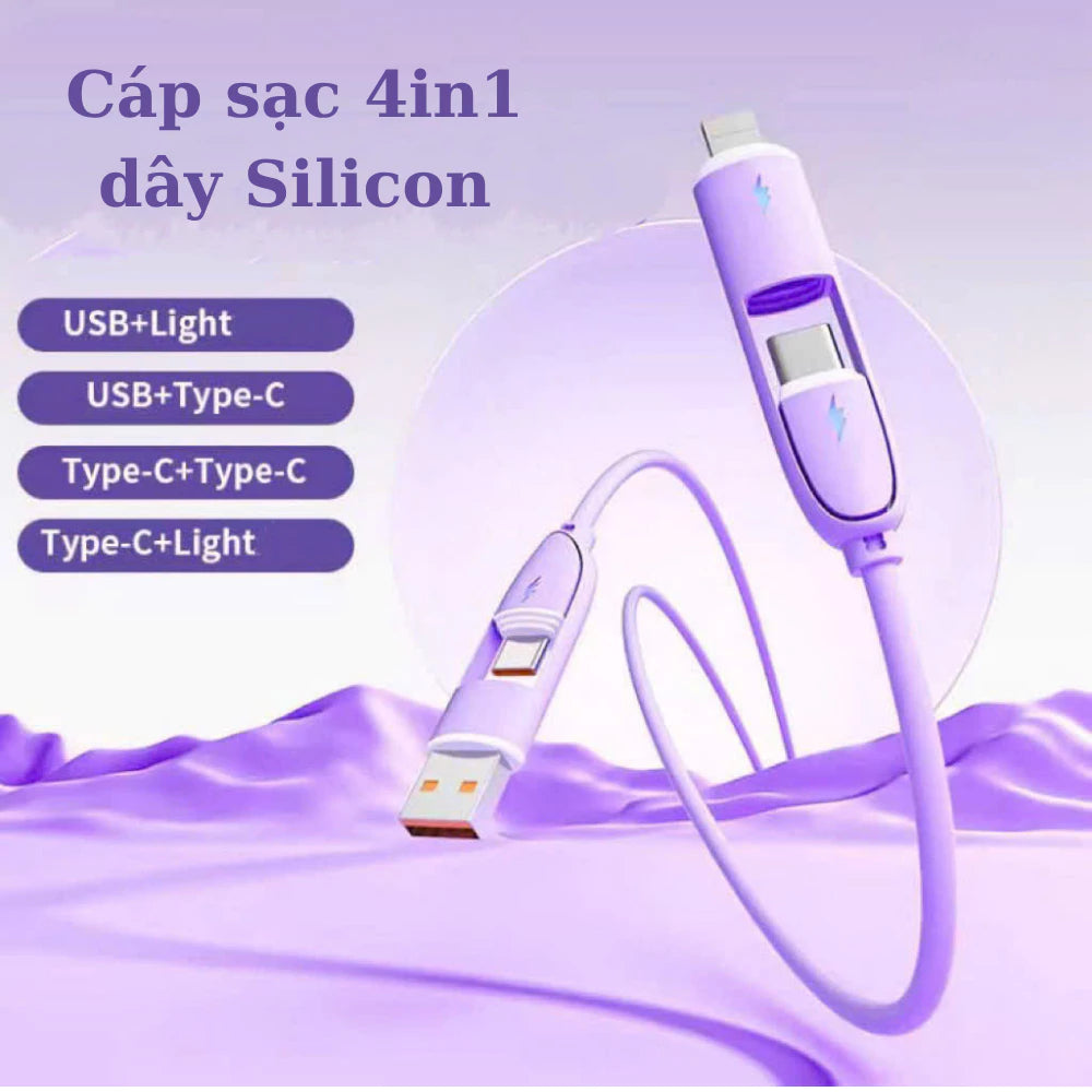 Cáp sạc nhanh 4 trong 1 công suất 240W, Đầu sạc hợp kim kẽm siêu bền và cứng cáp, Đa chức năng, Dùng cho iP và Android