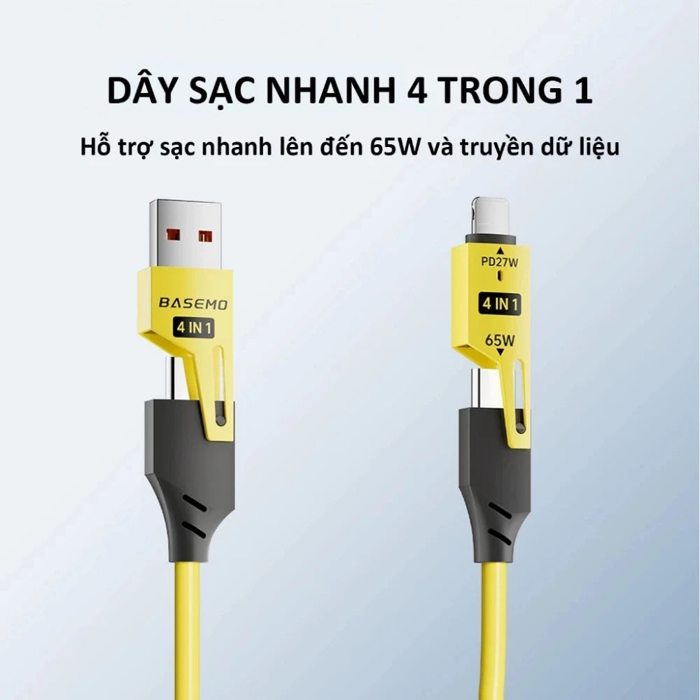 Dây sạc lò xo 4 trong 1 USB/Light/Type C - Thiết kế lò xo kéo dài 1.5m thay đối chiều dài tùy ý - Dùng cho lP - Android