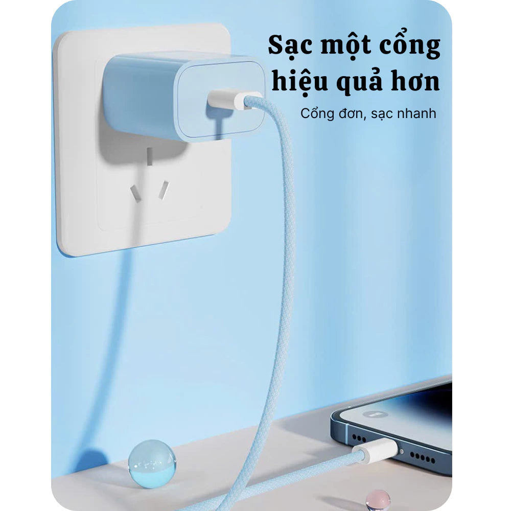 【lP Bộ sạc nhanh PD30W】Củ sạc nhanh+Dây sạc nhanh Light, Dây dài 1m, Dây bện 6 màu, An toàn, Dùng cho lP6 - lP14 pro max