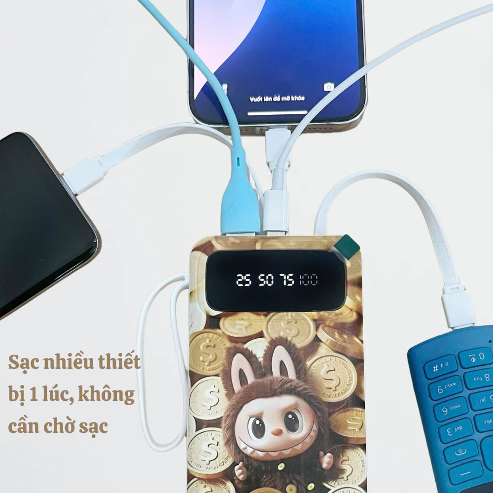 Sạc dự phòng 20000mah sạc nhanh 20W Có tích hợp 4 cáp sạc nhanh, Màn hình led hiển thị dung lượng sạc,nhiều thiết bị sạc