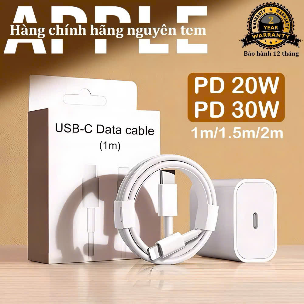 【Bộ sạc nhanh lP】Củ sạc nhanhPD30W/PD20W+Dây sạc nhanh 1m/1.5m/2m,Sạc nhanh nhiệt độ thấp Hàng chính hãng