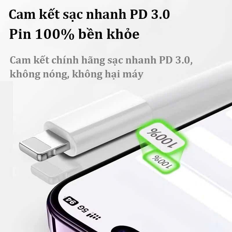 【Bộ sạc nhanh lP】Củ sạc nhanhPD30W/PD20W+Dây sạc nhanh 1m/1.5m/2m,Sạc nhanh nhiệt độ thấp Hàng chính hãng